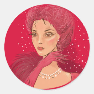 Mode illustratie stijlvolle vrouw met parels ronde sticker