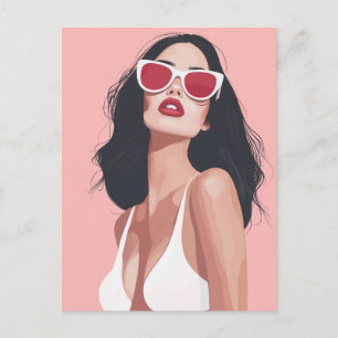 Mode Illustratie Stijlvolle vrouw met zonnebril Briefkaart