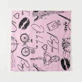 Mode, kalligrafie, Eiffeltoren, lippen Wandkleed (Voorkant (horizontaal))