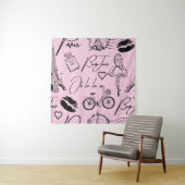 Mode, kalligrafie, Eiffeltoren, lippen Wandkleed (In situ)