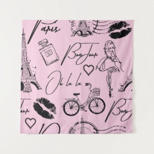 Mode, kalligrafie, Eiffeltoren, lippen Wandkleed