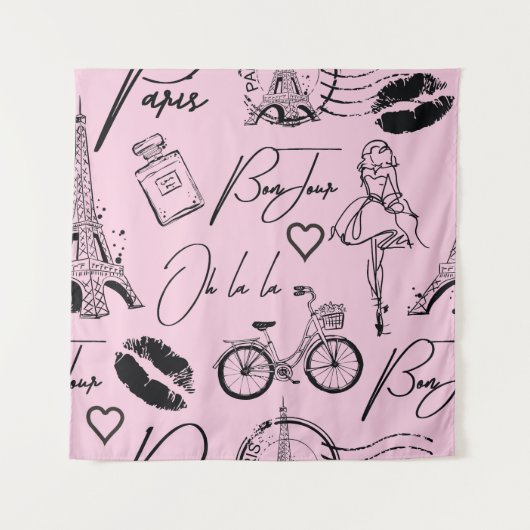 Mode, kalligrafie, Eiffeltoren, lippen Wandkleed (Voorkant)