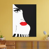 Mode kunst, zwart wit rode lippen vrouw canvas (Insitu (Woonkamer))