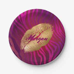 Mode Lippen Fuchsia Dierenprint Papieren Bordje