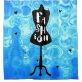 Mode Mannequin Standaard Blauwe Retro Douchegordijn (Voorkant)