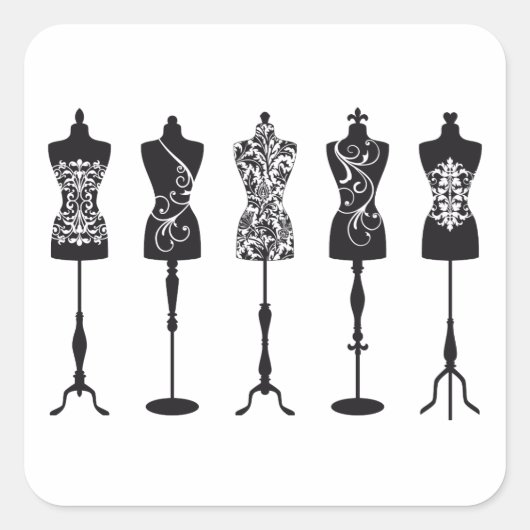  mode mannequins silhouettes vierkante sticker (Voorkant)