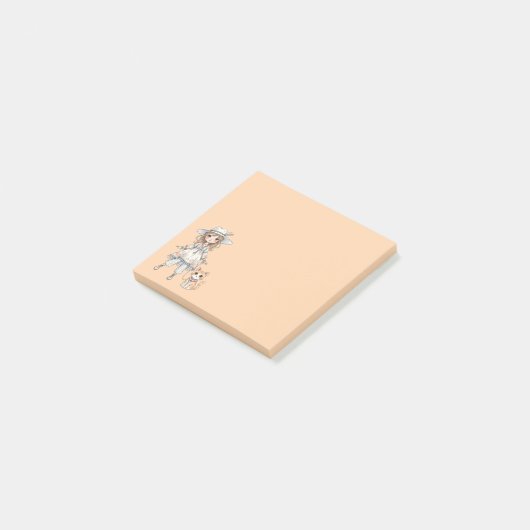 Mode meisje dat wandelt met haar kat post-it® notes (Schuin)