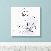 Mode meisje in gedrapeerde jurk canvas afdruk (Insitu (Houten vloer))