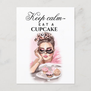 Mode meisje met cupcakes briefkaart