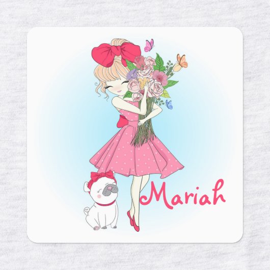 Mode Meisje met Pug Labels (Design 1)