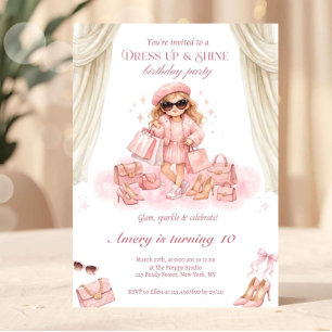 Mode Meisje Roze Glam Opdossen & Shine Feestje Kaart
