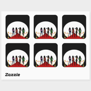 Mode Meisjes op de Rode Carpet Square Stickers