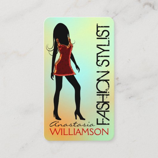 Mode Model Dragen Rode Jurk Stylist Visitekaartje (Voorkant)