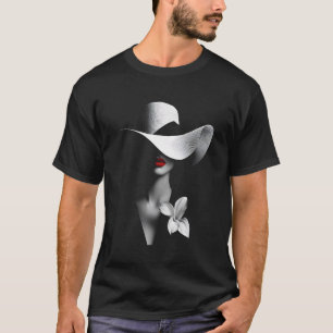 Mode Model Hoed Grote Rand Zonnehoed Rode Lippen B T-shirt