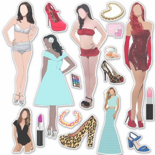 Mode Modellen Schoenen en Make-up Art Sticker (Voorkant)