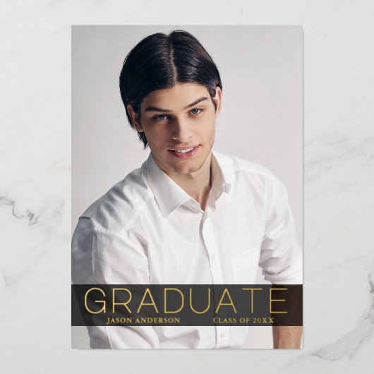 Mode moderne 1 Photo Foil Grad Faire-part Card (Recto)