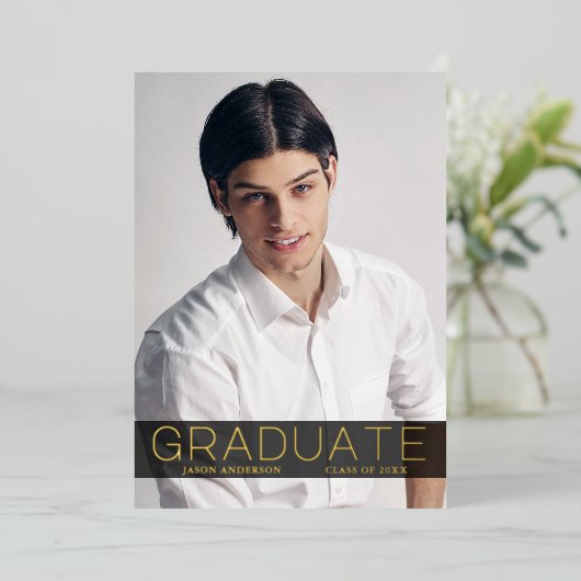 Mode moderne 1 Photo Foil Grad Faire-part Card (Debout devant)