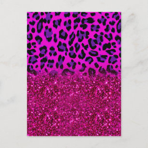 Mode Moderne roze Paarse glitter Leopard Briefkaart