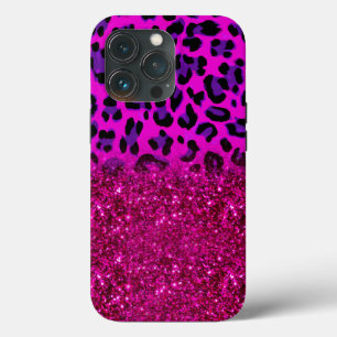 Mode Moderne roze Paarse glitter Leopard iPhone 13 Pro Hoesje