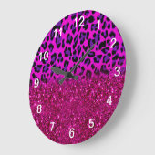 Mode Moderne roze Paarse glitter Leopard Grote Klok (Hoek)