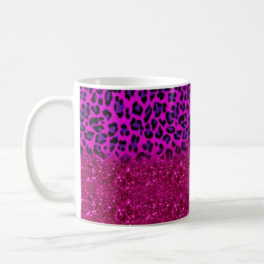 Mode Moderne roze Paarse glitter Leopard Koffiemok (Links)