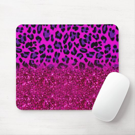 Mode Moderne roze Paarse glitter Leopard Muismat (Met muis)