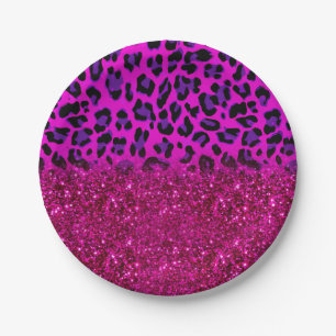 Mode Moderne roze Paarse glitter Leopard Papieren Bordje