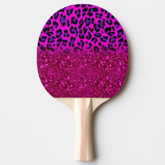 Mode Moderne roze Paarse glitter Leopard Tafeltennisbatje (Voorkant)