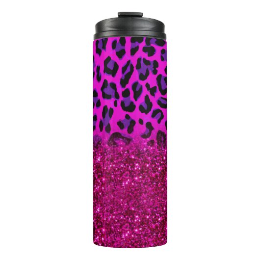 Mode Moderne roze Paarse glitter Leopard Thermosbeker (Voorkant)