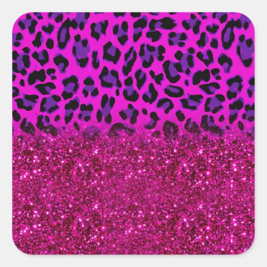 Mode Moderne roze Paarse glitter Leopard Vierkante Sticker (Voorkant)