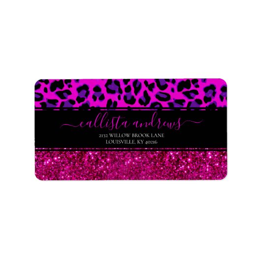 Mode Moderne roze Paarse glitterluipaard. Etiket (Voorkant)