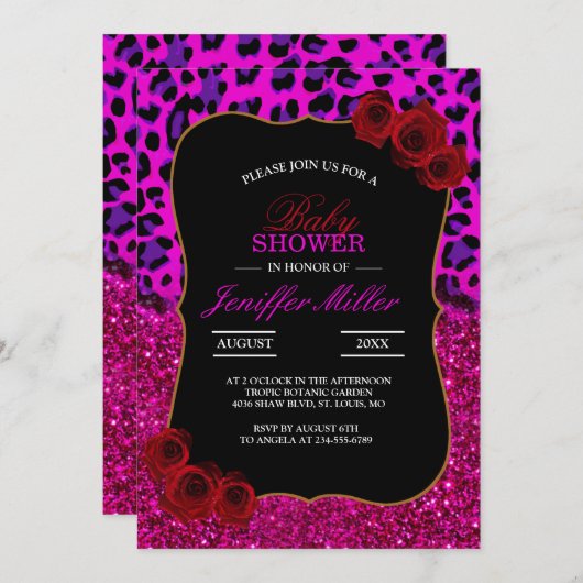 Mode Moderne roze Paarse glitterluipaard. Kaart (Voorkant / Achterkant)