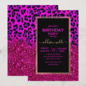 Mode Moderne roze Paarse glitterluipaard. Kaart (Voorkant / Achterkant)