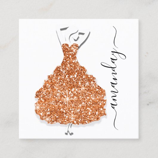 Mode Ontwerper Winkelen Glitter Dress QR Code Wit Vierkante Visitekaartje (Voorkant)
