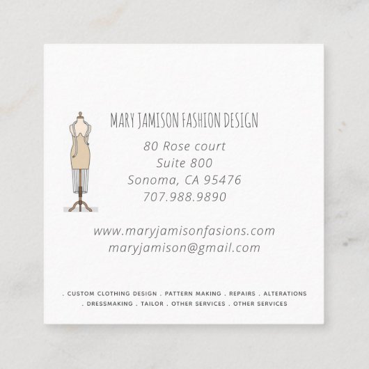 Mode ontwerpstudio en tools vierkante visitekaartje (Achterkant)