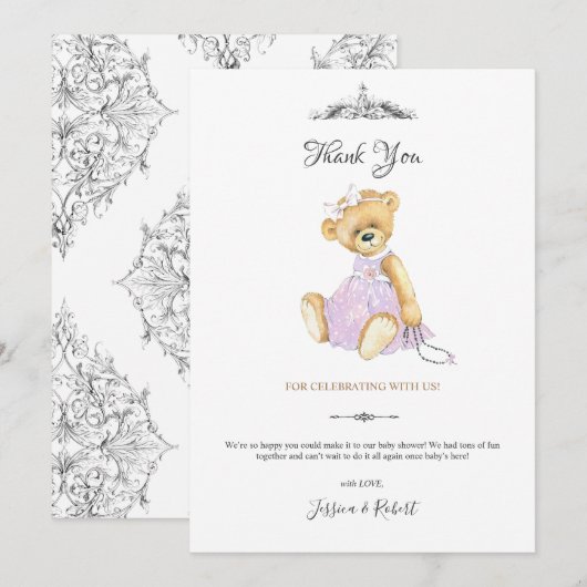 Mode ours en peluche petite dame Carte de remercie (Devant / Derrière)