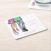 Mode paar rode kreeft Douche bruiloft Vierkante Kartonnen Onderzetter (Schuin)