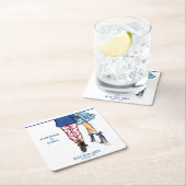 Mode paar rode kreeft Douche bruiloft Vierkante Kartonnen Onderzetter (Insitu)