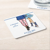 Mode paar rode kreeft Douche bruiloft Vierkante Kartonnen Onderzetter (Schuin)