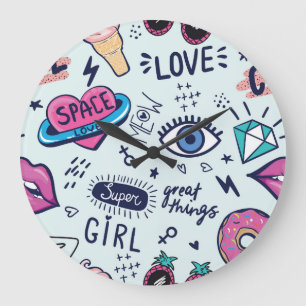 Mode Patch: Pop Art Stickers. Grote Klok
