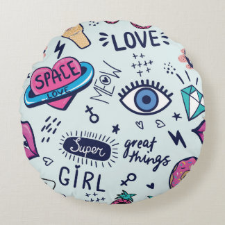 Mode Patch: Pop Art Stickers. Rond Kussen