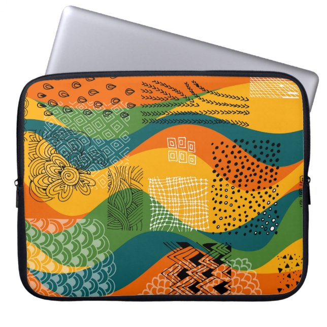 Mode Patchwork: Golvende Abstracte kunst Laptop Sleeve (Voorkant)