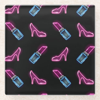 Mode Patroon met Neon Iconen. Glazen Onderzetter