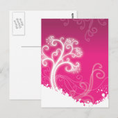Mode roze boomgriep met juffiele retro Floral Briefkaart (Voorkant / Achterkant)