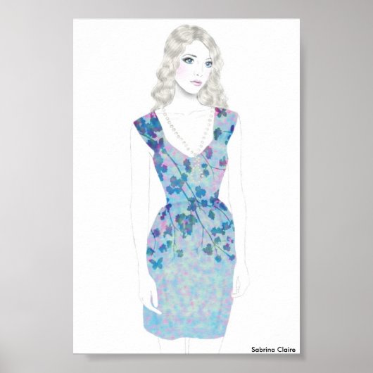 Mode schets - Waterverf Floral Dress Poster (Voorkant)