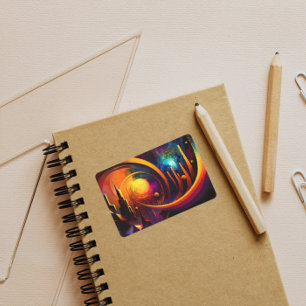 Mode schitterende stad kleurrijke kunstzon rechthoekige sticker