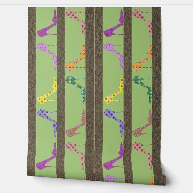 Mode Schoenplanken Wallpaper Rand FOSG Groen Behang (Afrollen)