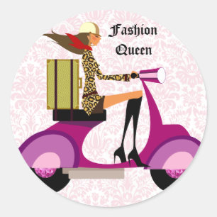 Mode Stickers scooter vrouw roze luipaard