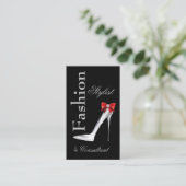 Mode Stylist Silver Stiletto met Red Bow Visitekaartje (Staand voorkant)