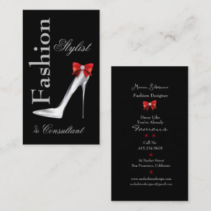 Mode Stylist Silver Stiletto met Red Bow Visitekaartje